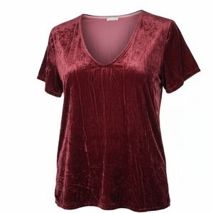 Free People x CP Shades Velvet Tunic Top Sz M Short Sleeve V-Neck Red Boho Chic